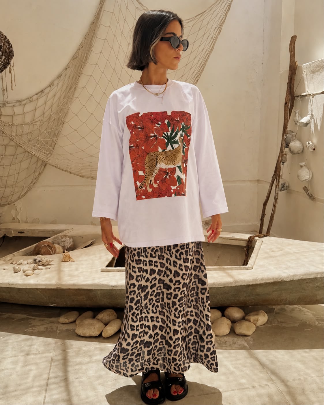 White Leopard tee