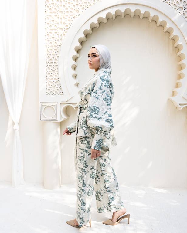 Floral brocade evening set