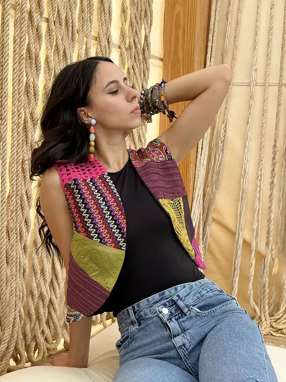 Boho patched vest