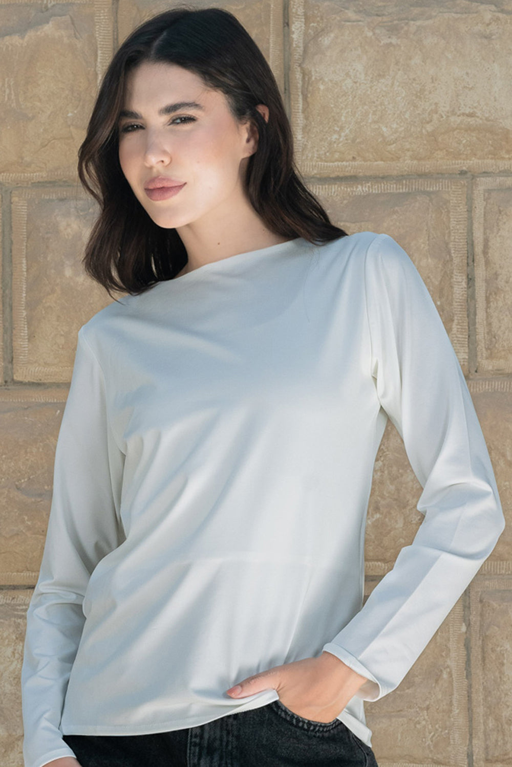 Essential Cotton long Sleeves Double Layered Top - offWhite