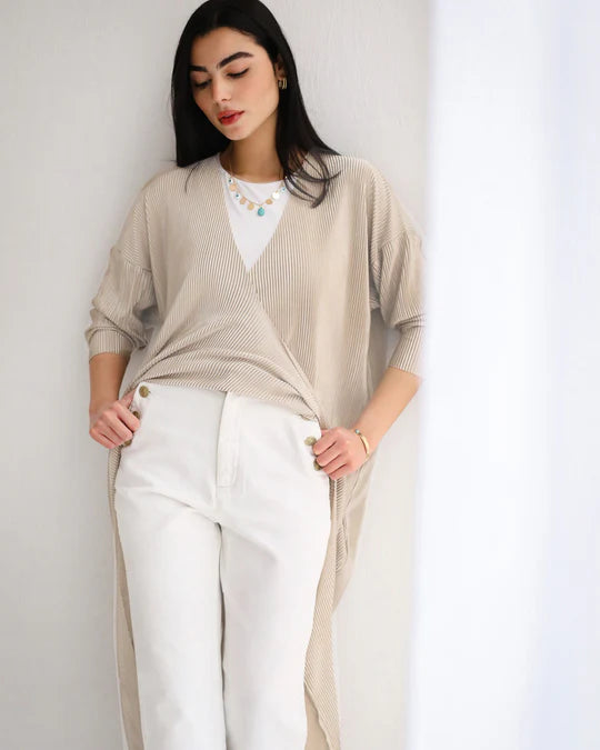 Pleated Twisted Top - Beige