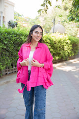 The ruffle linen chemise in fushia