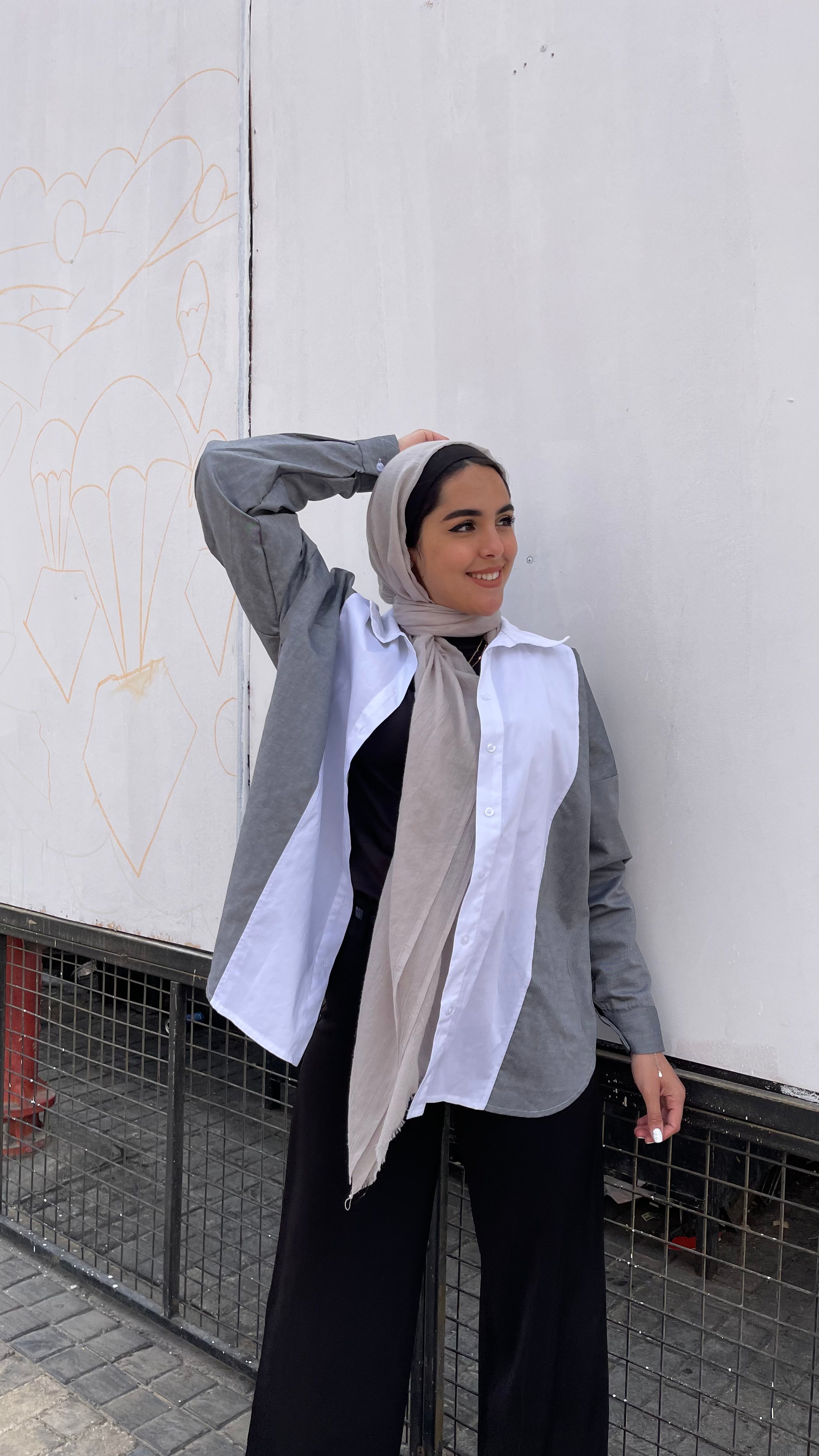 Relaxed-fit grey denim poplin shirt
