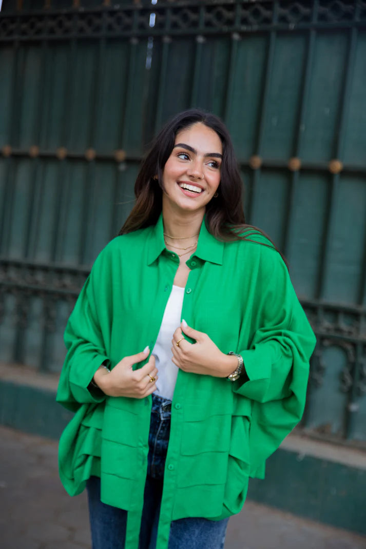The ruffle linen chemise Green