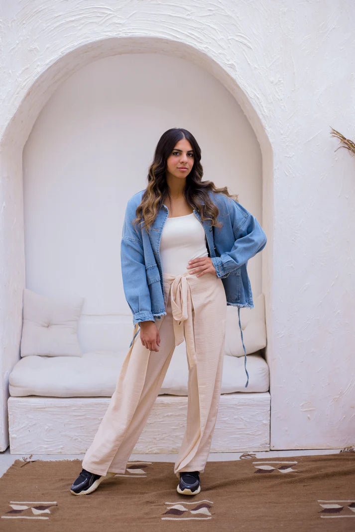Wrap me pants in beige