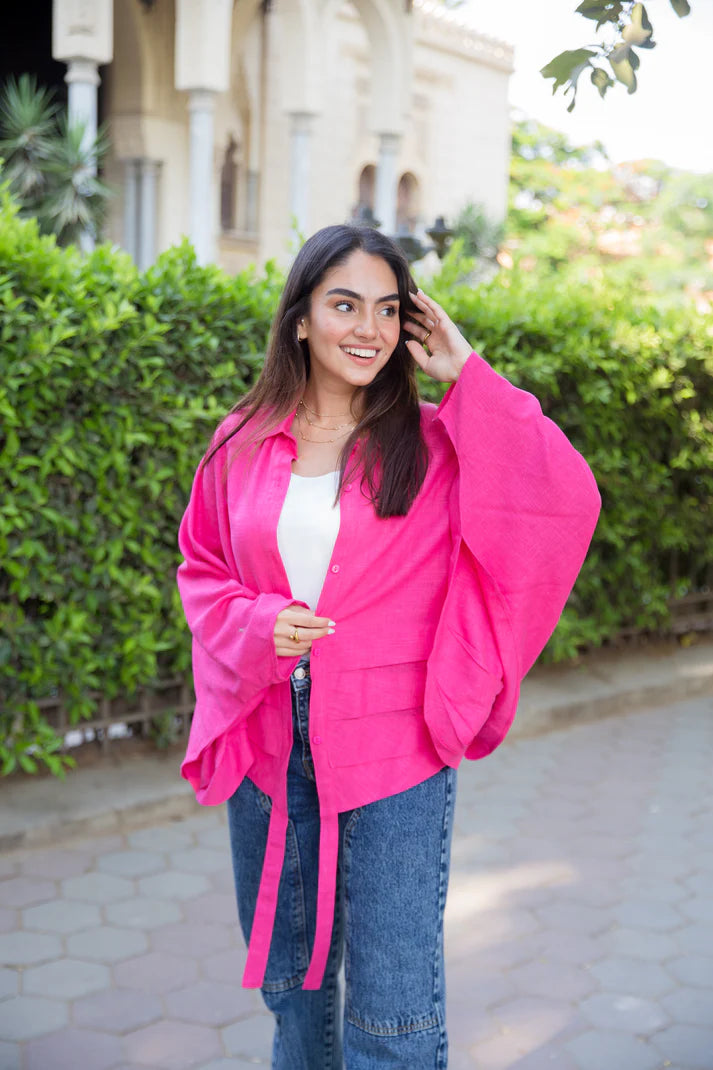 The ruffle linen chemise in fushia