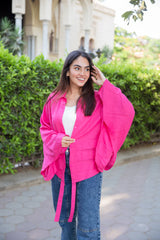The ruffle linen chemise in fushia