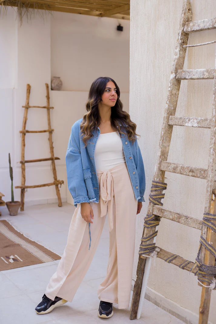 Wrap me pants in beige
