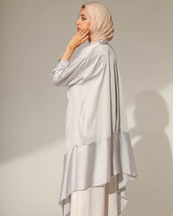 DRAPED ABSTRACT CARDIGAN IN SILVER