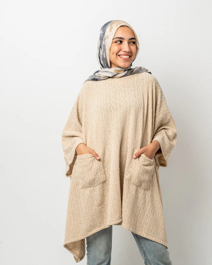 Wool poncho in BEIGE
