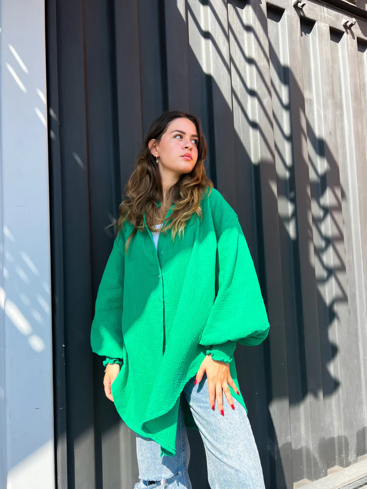 Crinky cotton chemise in GREEN