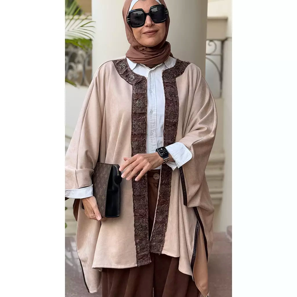 Beige suede poncho