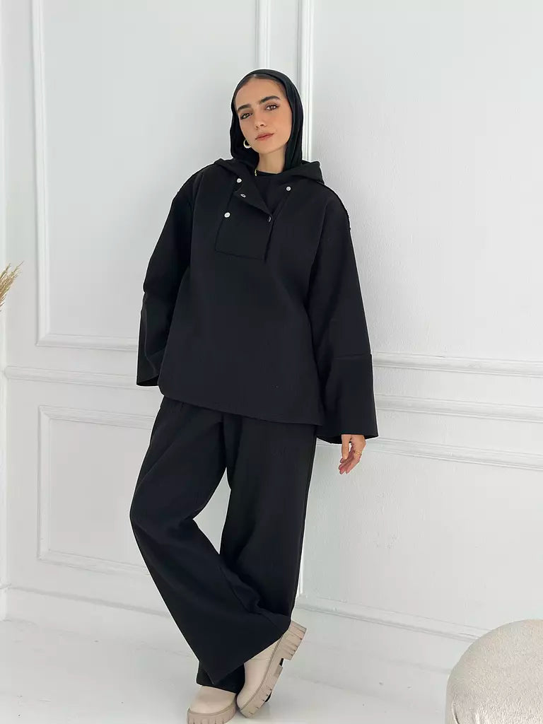 HOODED CO-ORD SET IN BLACK