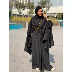 Black flower suede cape kaftan