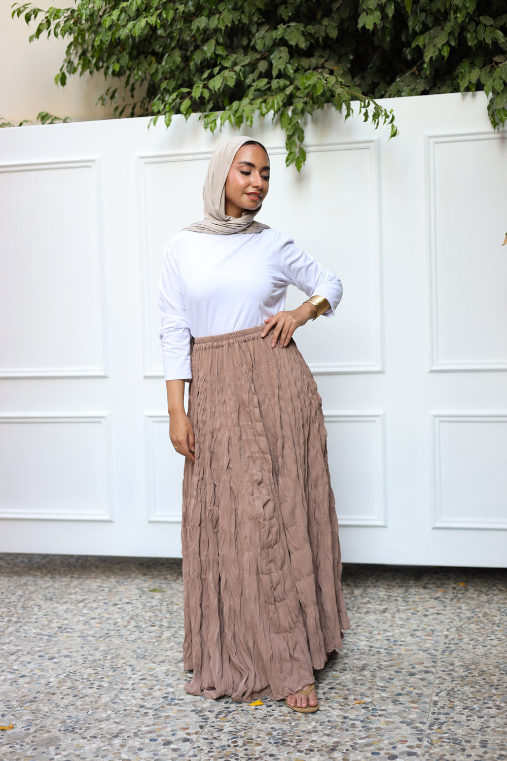 Crushed Skirt- Beige