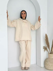 HOODED CO-ORD SET IN CREAMY