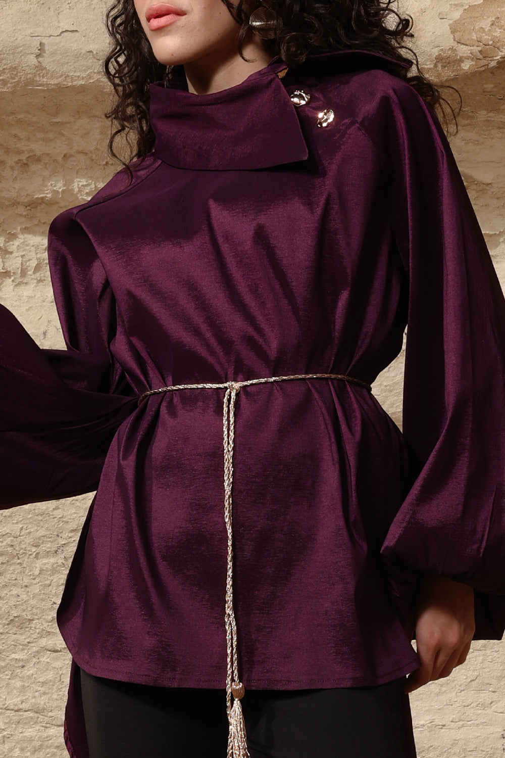 Side Collar Taffeta Top